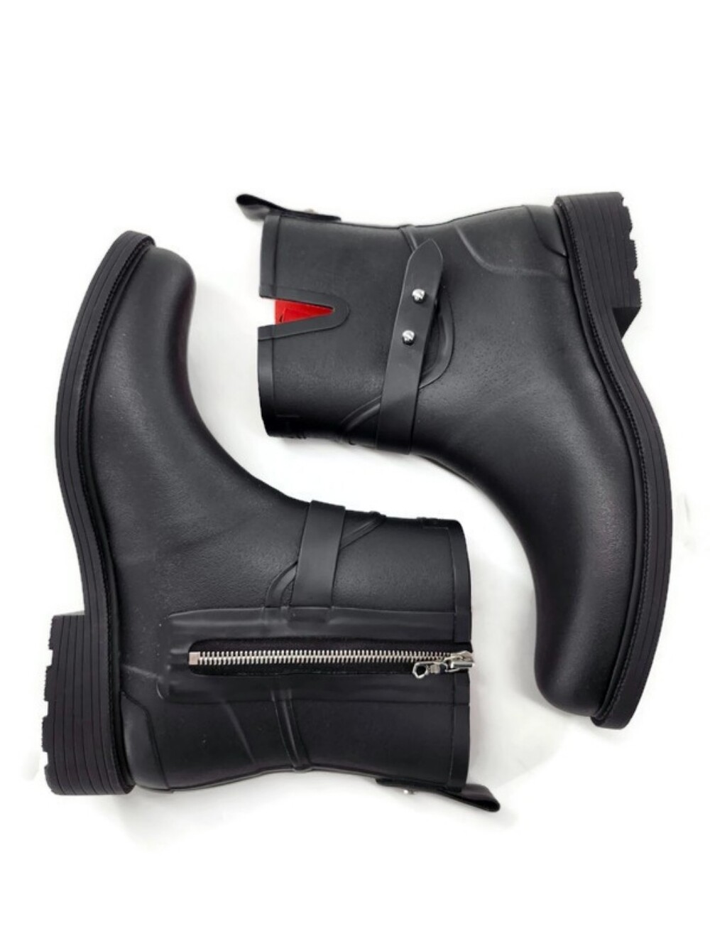 Rag & Bone Black Moto Rubber Waterproof Pull-On Side-Zip Short Ankle Rain Boots - Picture 10 of 16